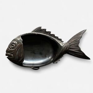 VINTAGE Mid Century Takaoka Japan Hand carved Lacquered Wood Fish Tray